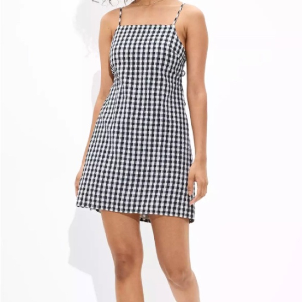American Eagle navy and white gingham short dress